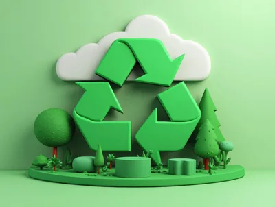 3D Rendered Recycling Symbol With Nature Elements