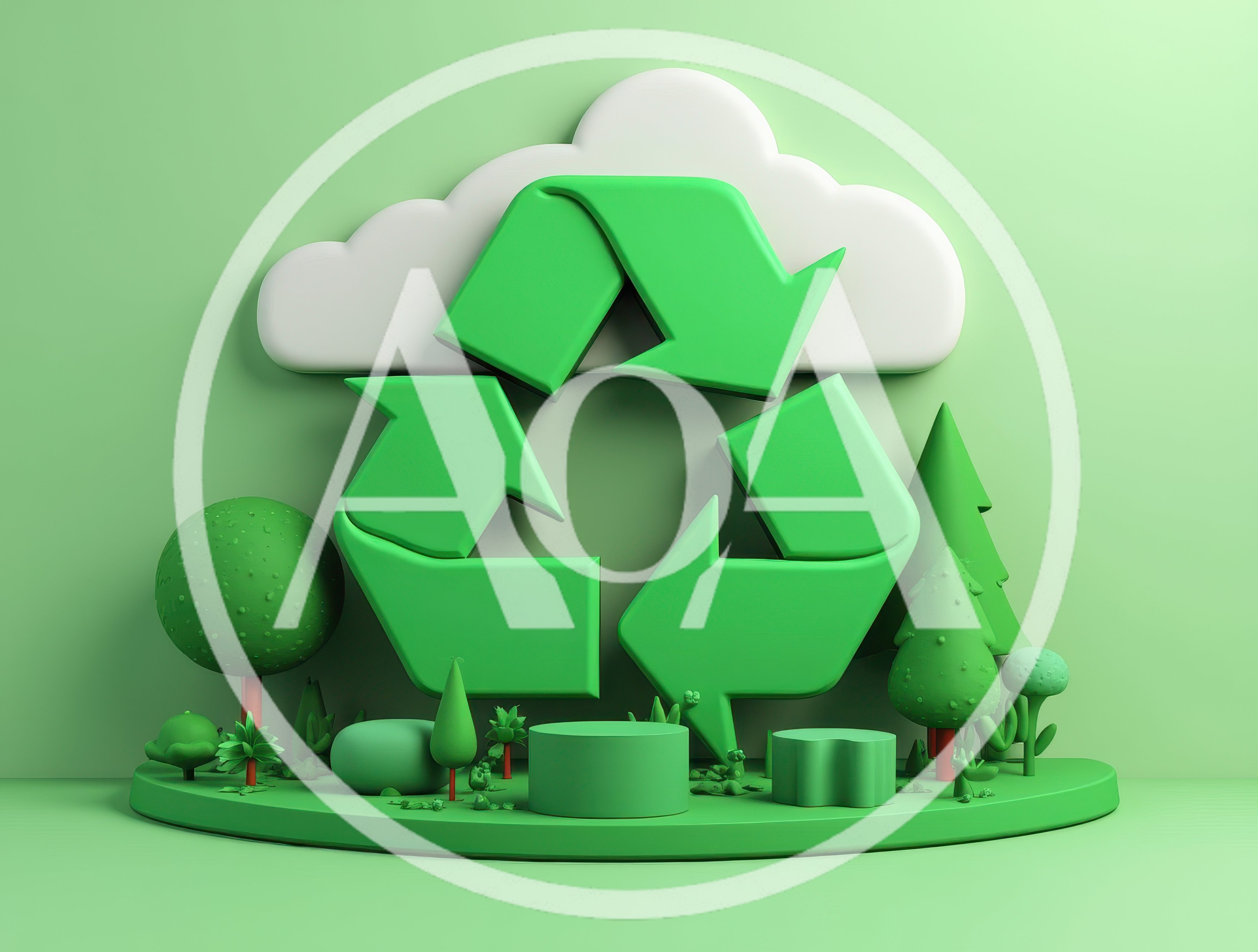 3D Rendered Recycling Symbol With Nature Elements