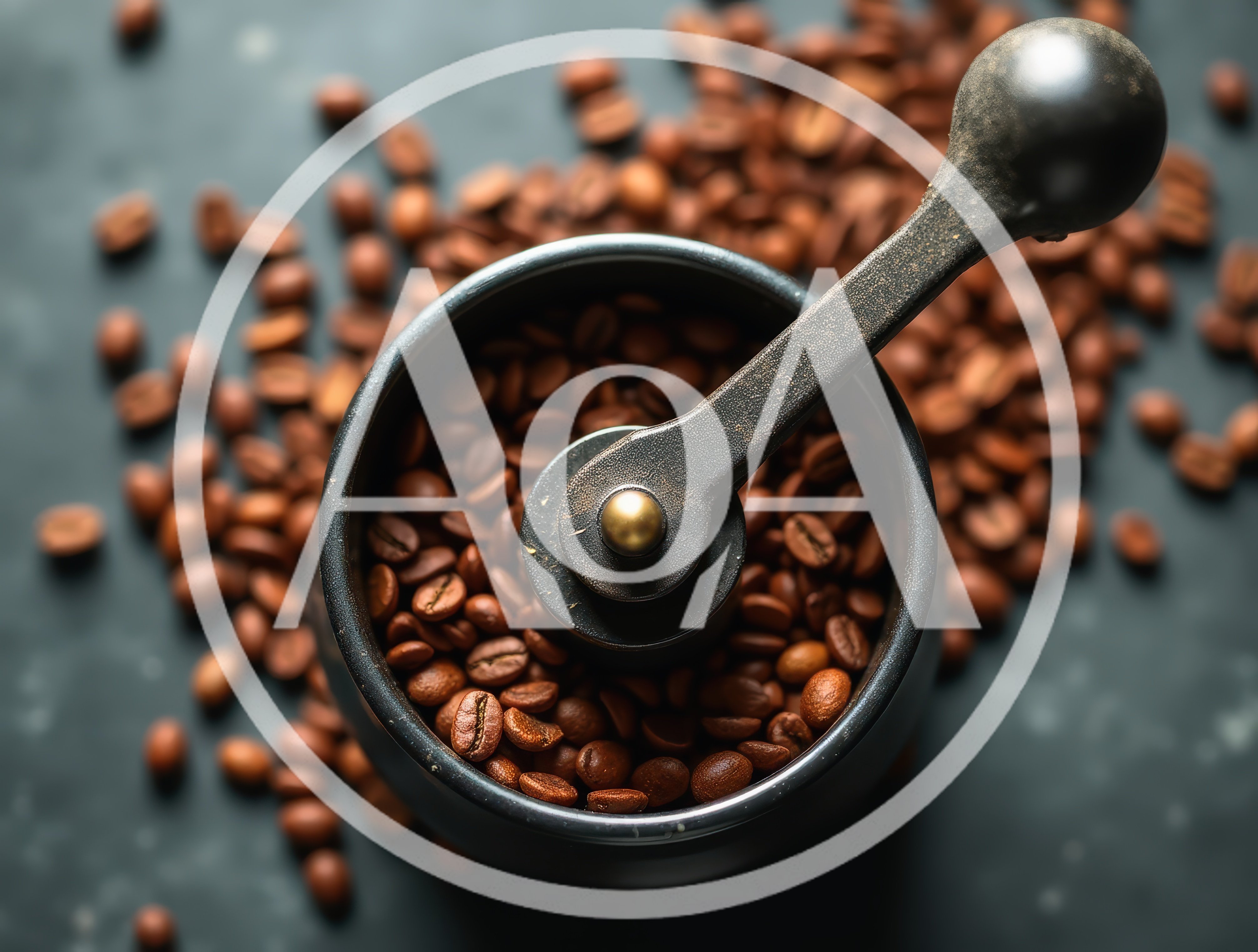 Manual Coffee Grinder Filled With Roasted Coffee Beans