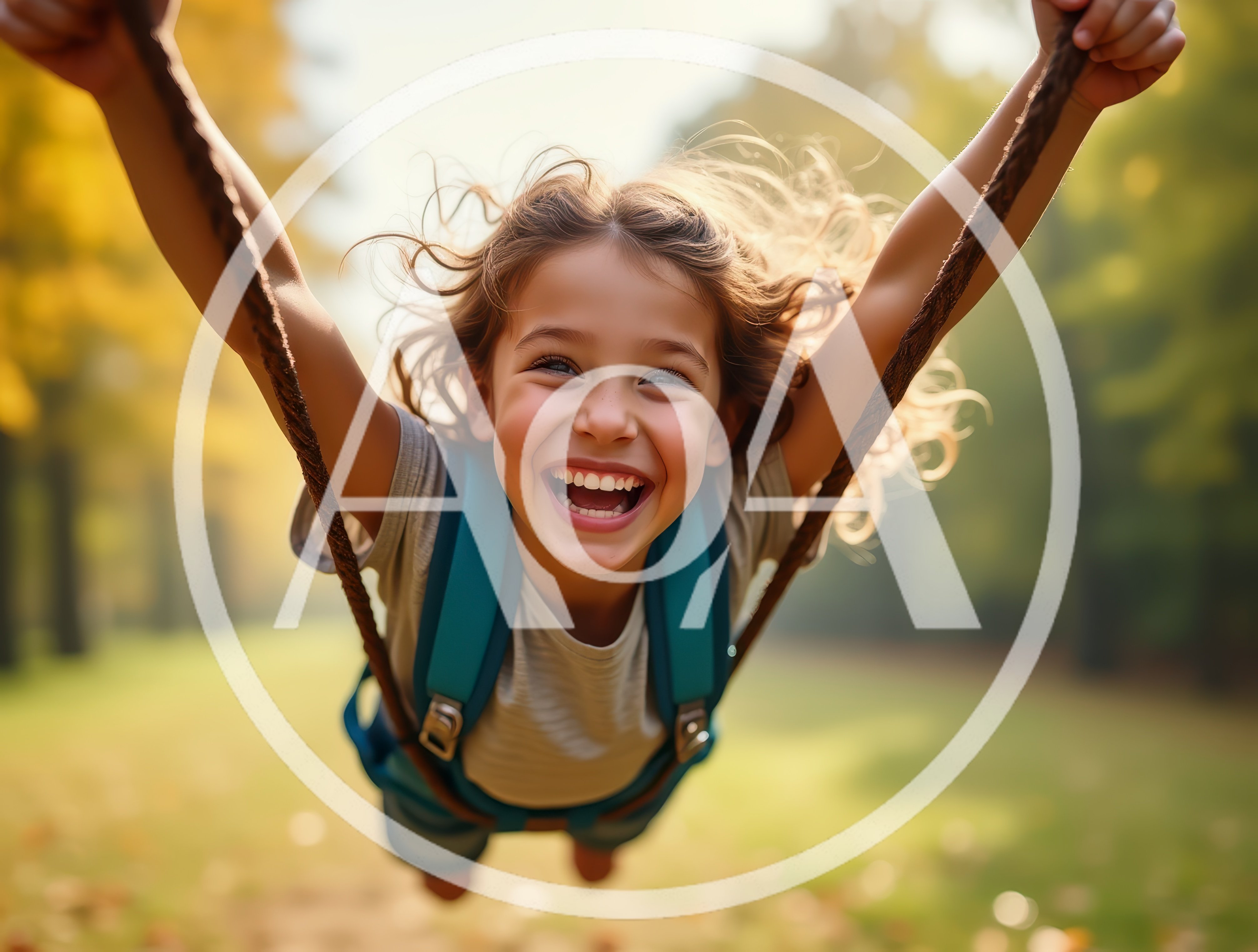 Happy Child Swinging on a Rope Swing in Autumn