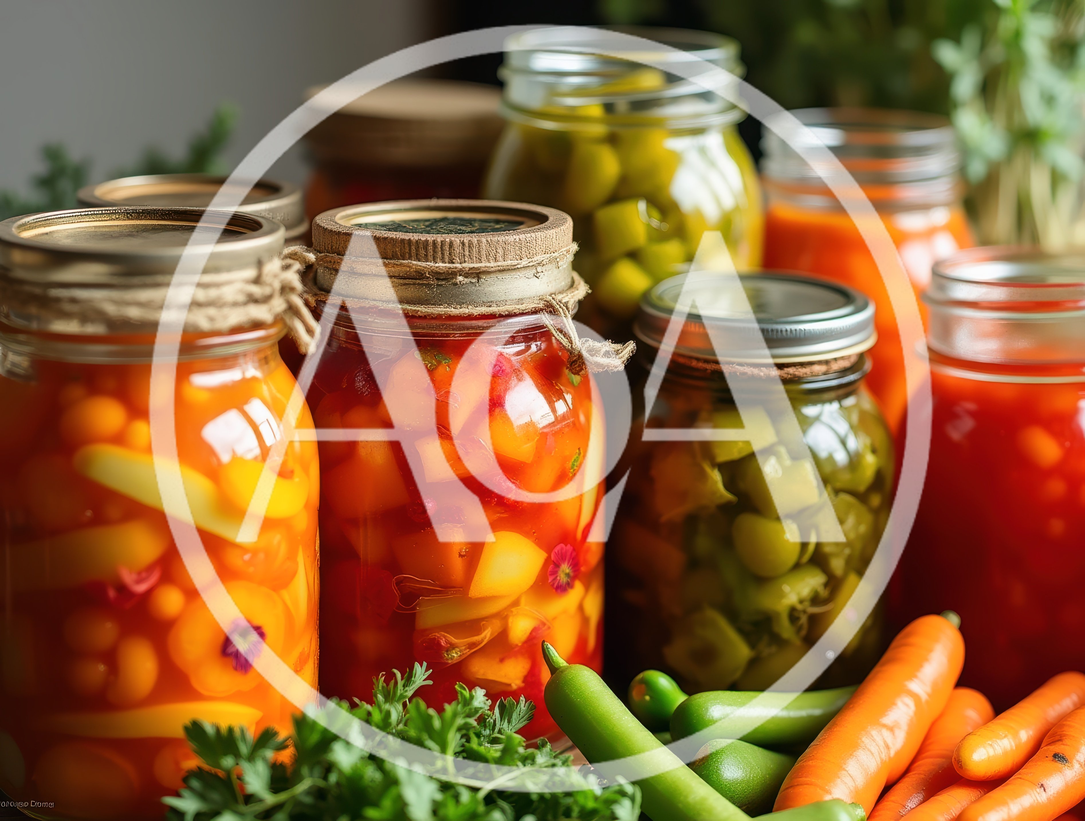 Assorted Homemade Pickled Vegetables In Glass Jars