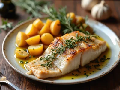 Pan Seared White Fish Fillet With Roasted Potatoes