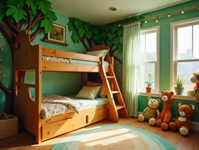 Cozy Children Bedroom With Bunk Bed And Teddy Bears