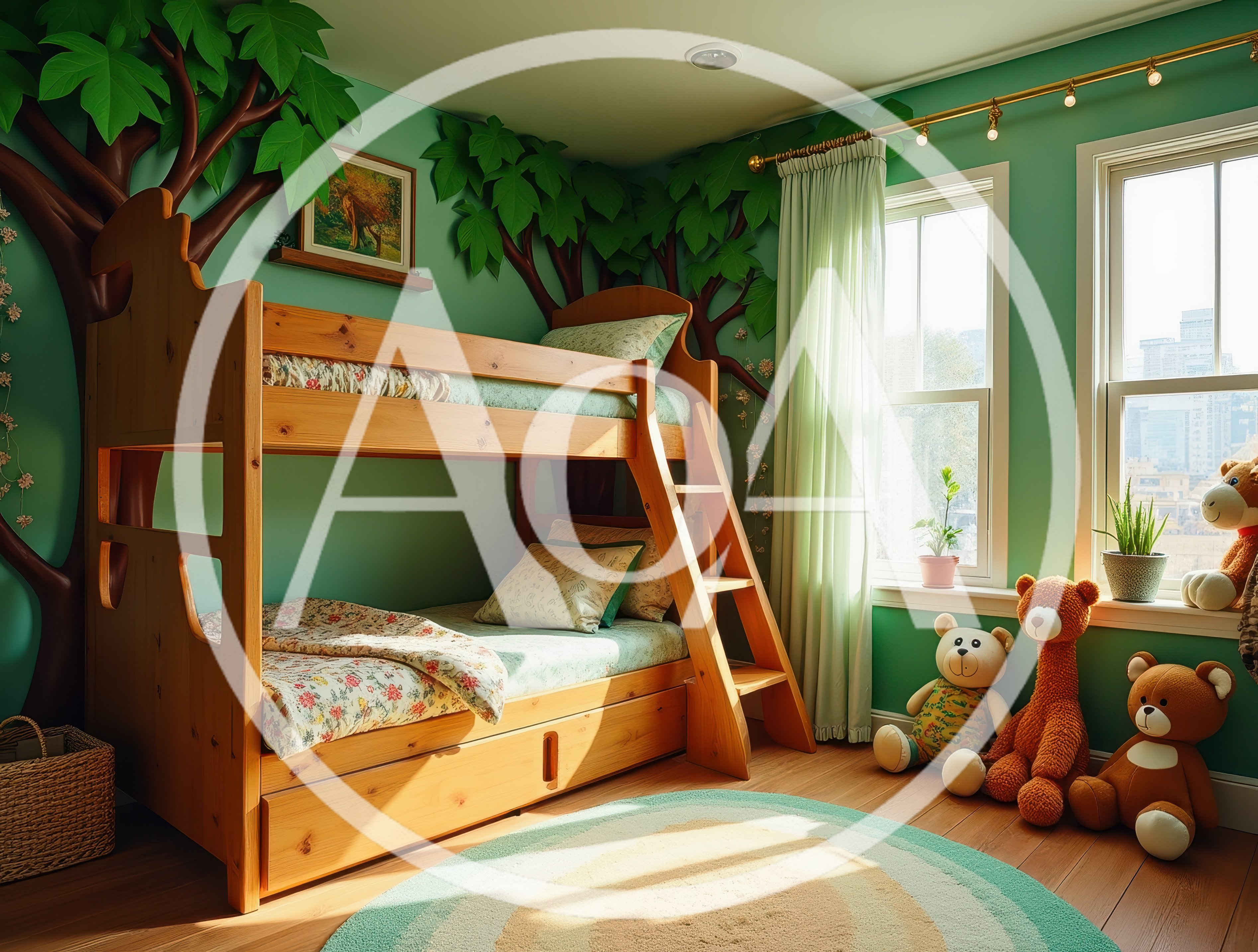 Cozy Children Bedroom With Bunk Bed And Teddy Bears