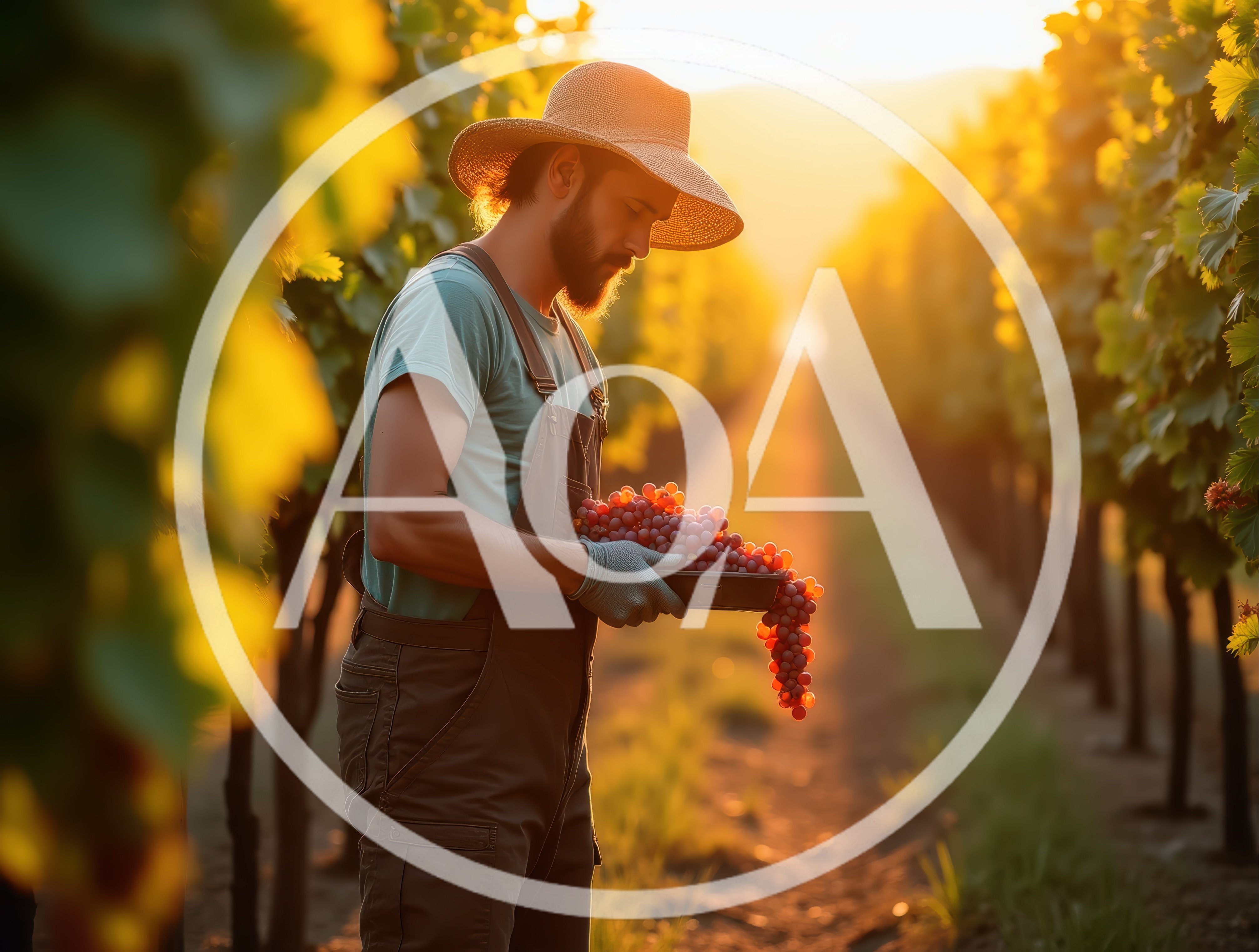 Vineyard Worker Harvesting Fresh Red Grapes At Sunset