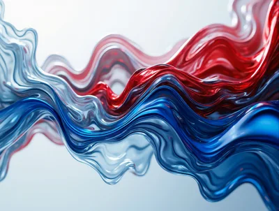 Abstract Liquid Waves of Red and Blue Glass