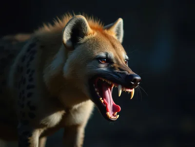 Aggressive Spotted Hyena Snarling In Dark Environment