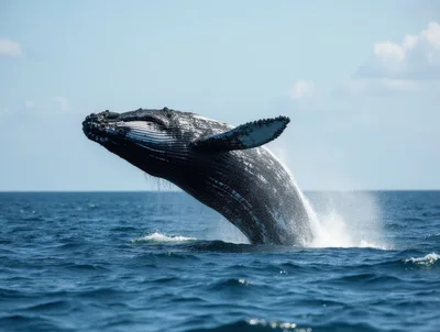 Humpback Whale Breaching Out Of The Ocean