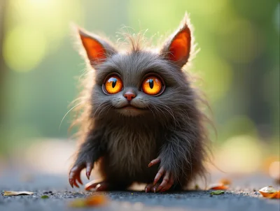Cute Fluffy Creature With Glowing Orange Eyes