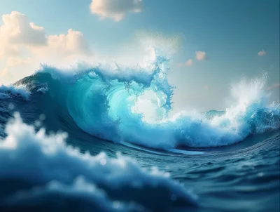 Powerful Blue Ocean Wave Crashing In The Sea