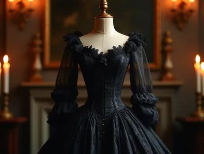 Victorian Gothic Black Dress On A Mannequin