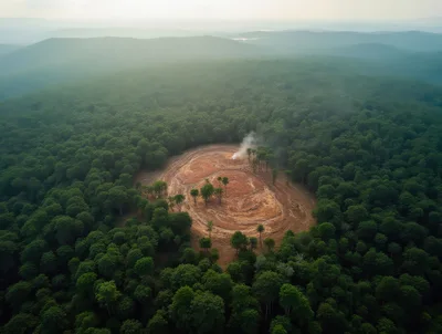Aerial View of Deforestation in a Dense Tropical Forest