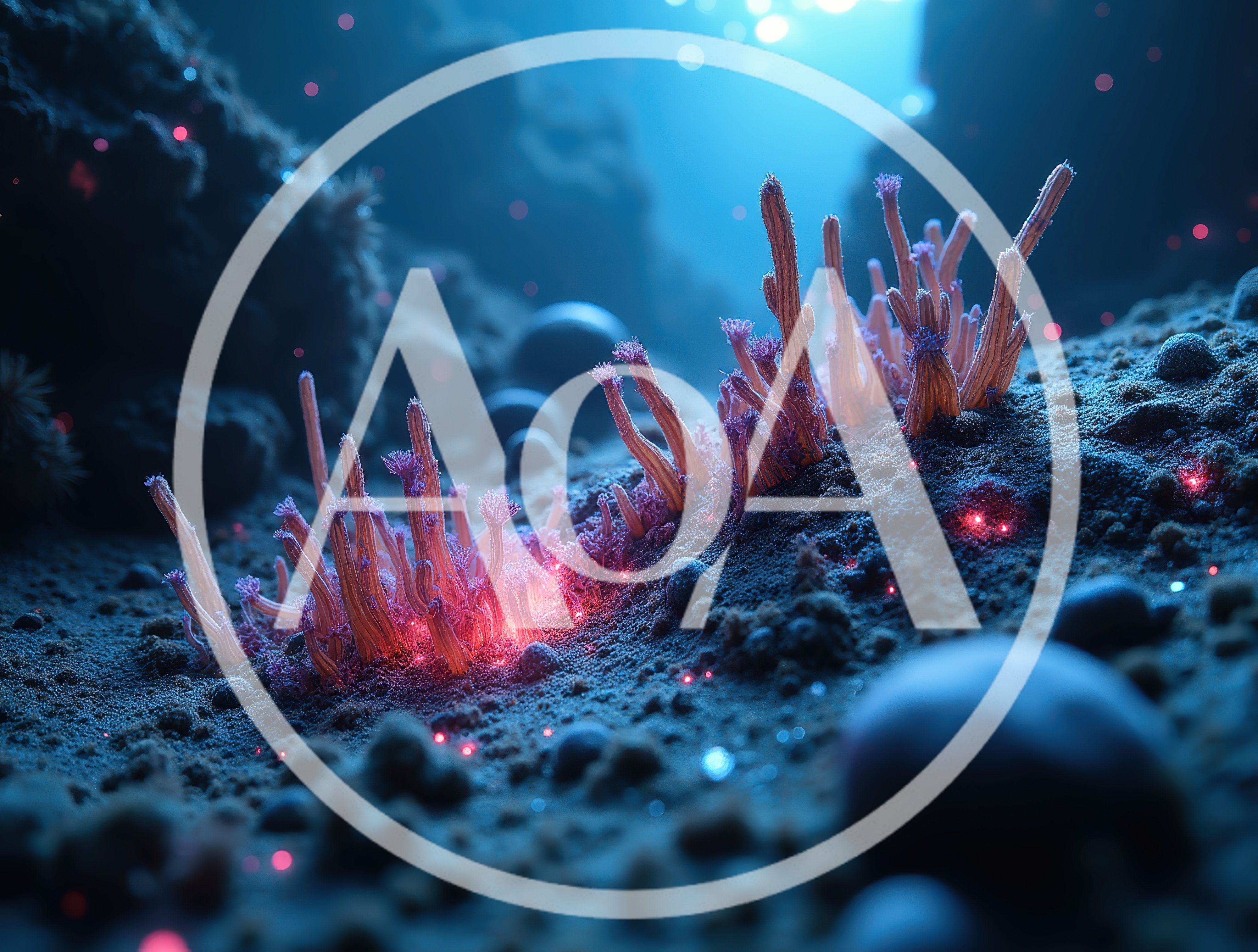 Bioluminescent Coral Structures On Deep Sea Floor