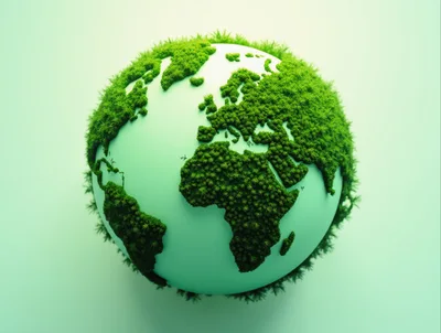 3D Rendered Earth Globe Covered In Lush Green Grass