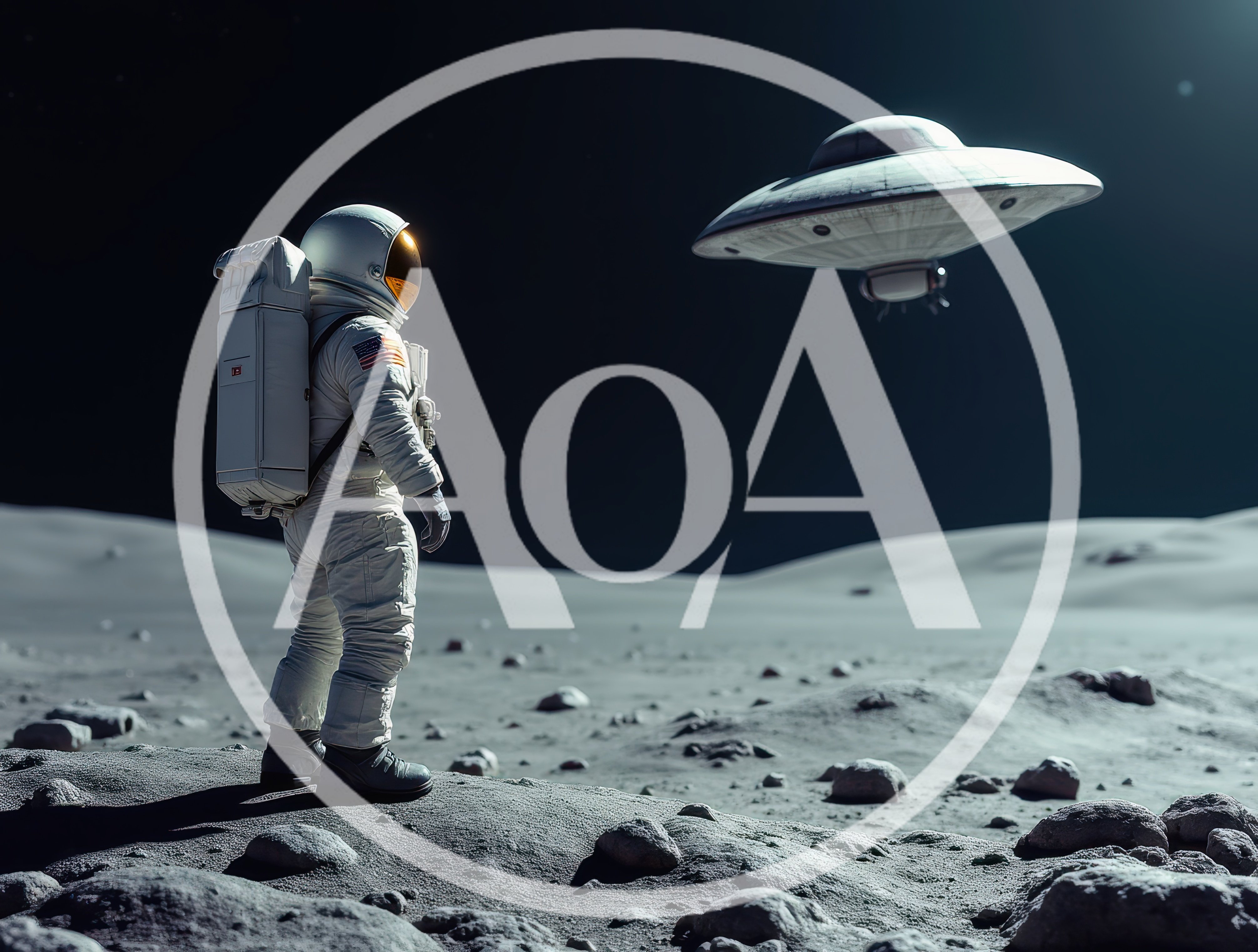 Astronaut Encountering A UFO On The Moon Surface