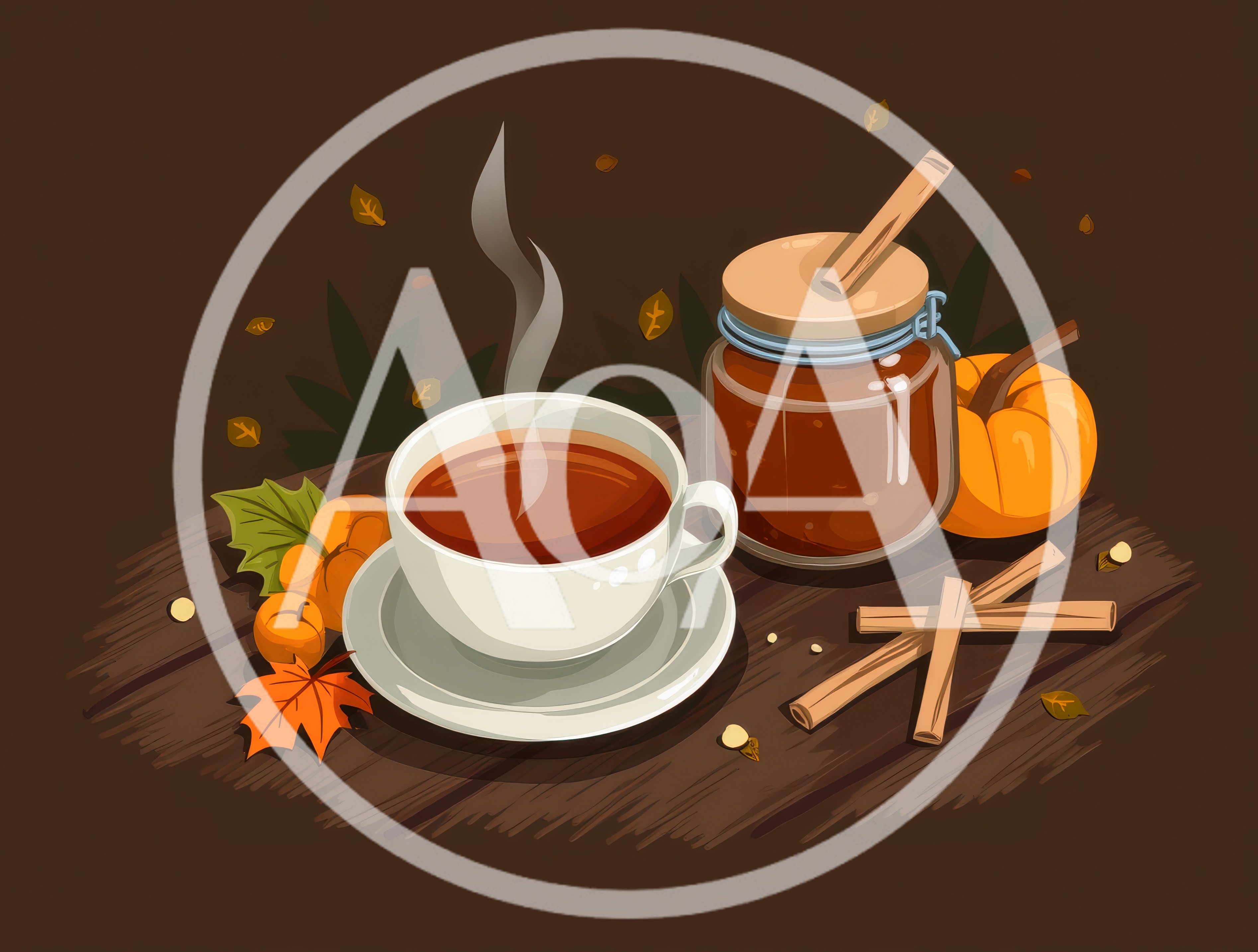 Autumn Pumpkin Spice Tea With Cinnamon And Leaves