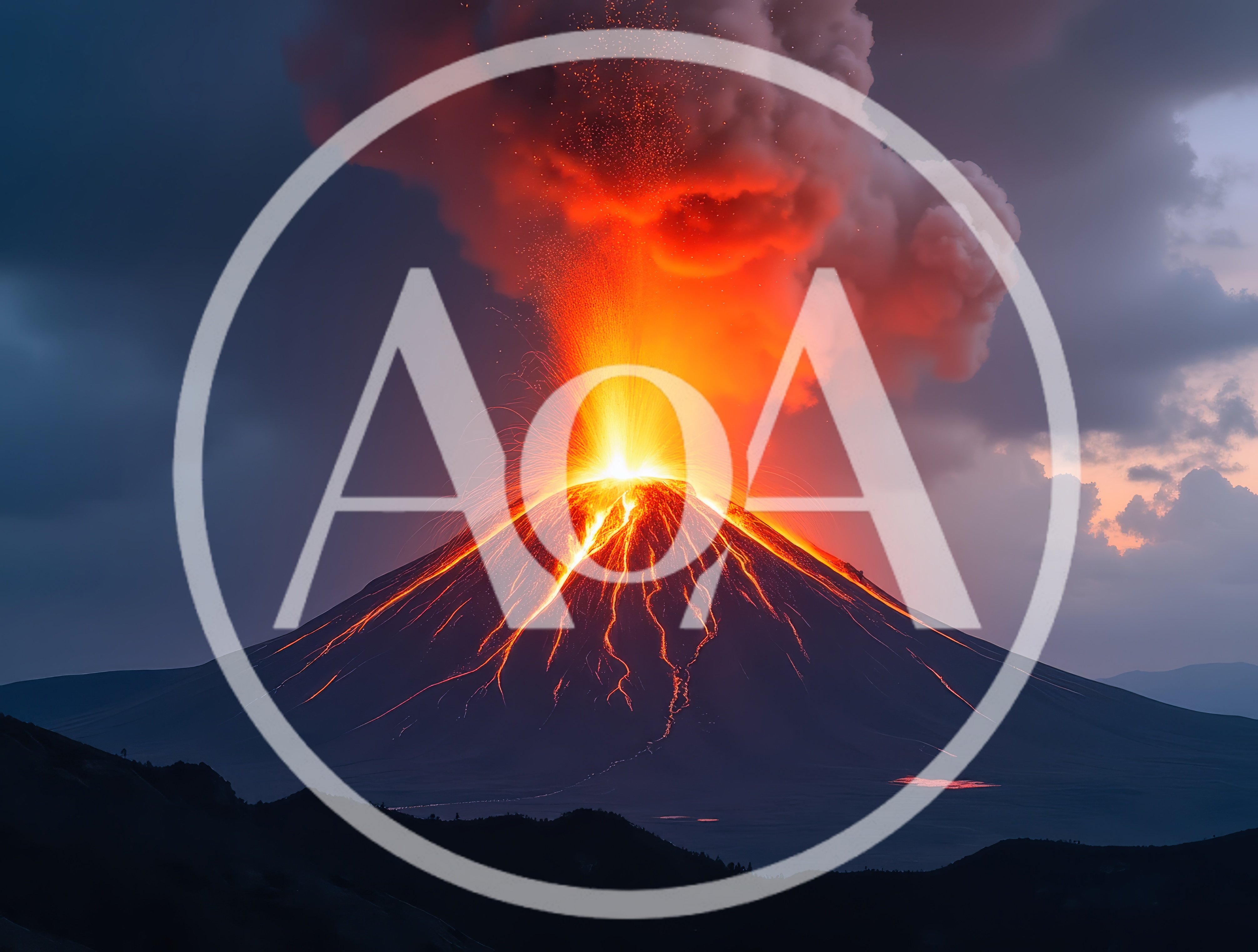 Volcanic Eruption With Glowing Lava Flows And Ash Cloud