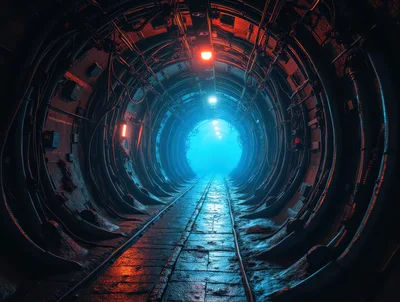 Futuristic Underground Tunnel With Glowing Blue Light