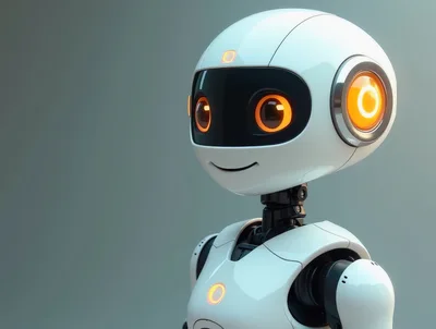 Cute White Robotic Android With Glowing Orange Eyes
