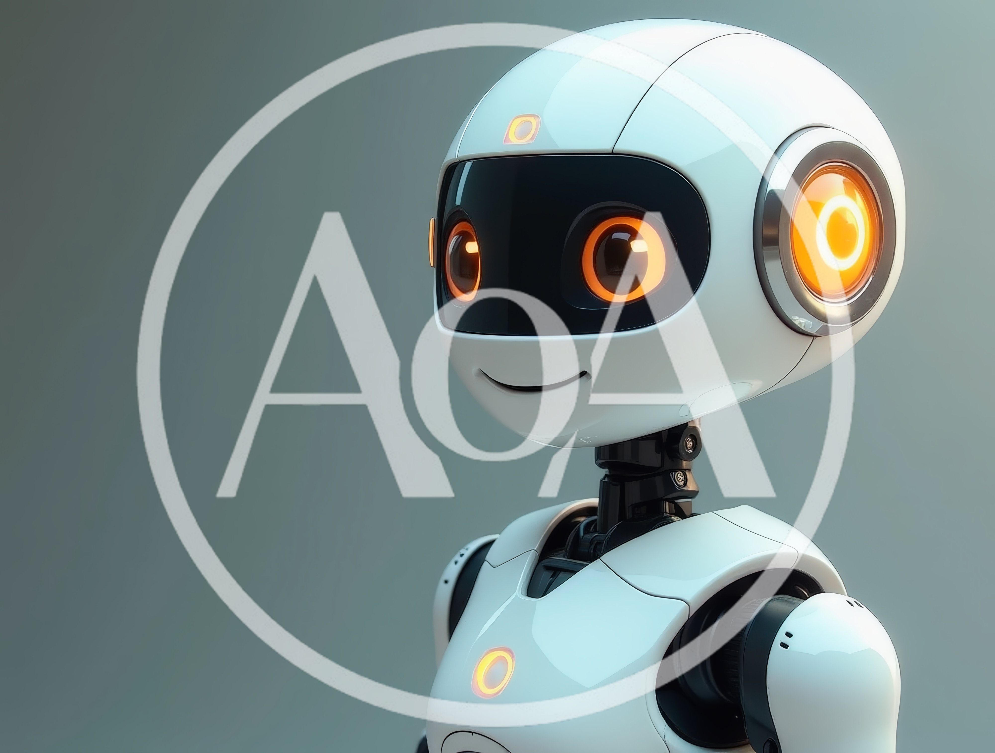 Cute White Robotic Android With Glowing Orange Eyes