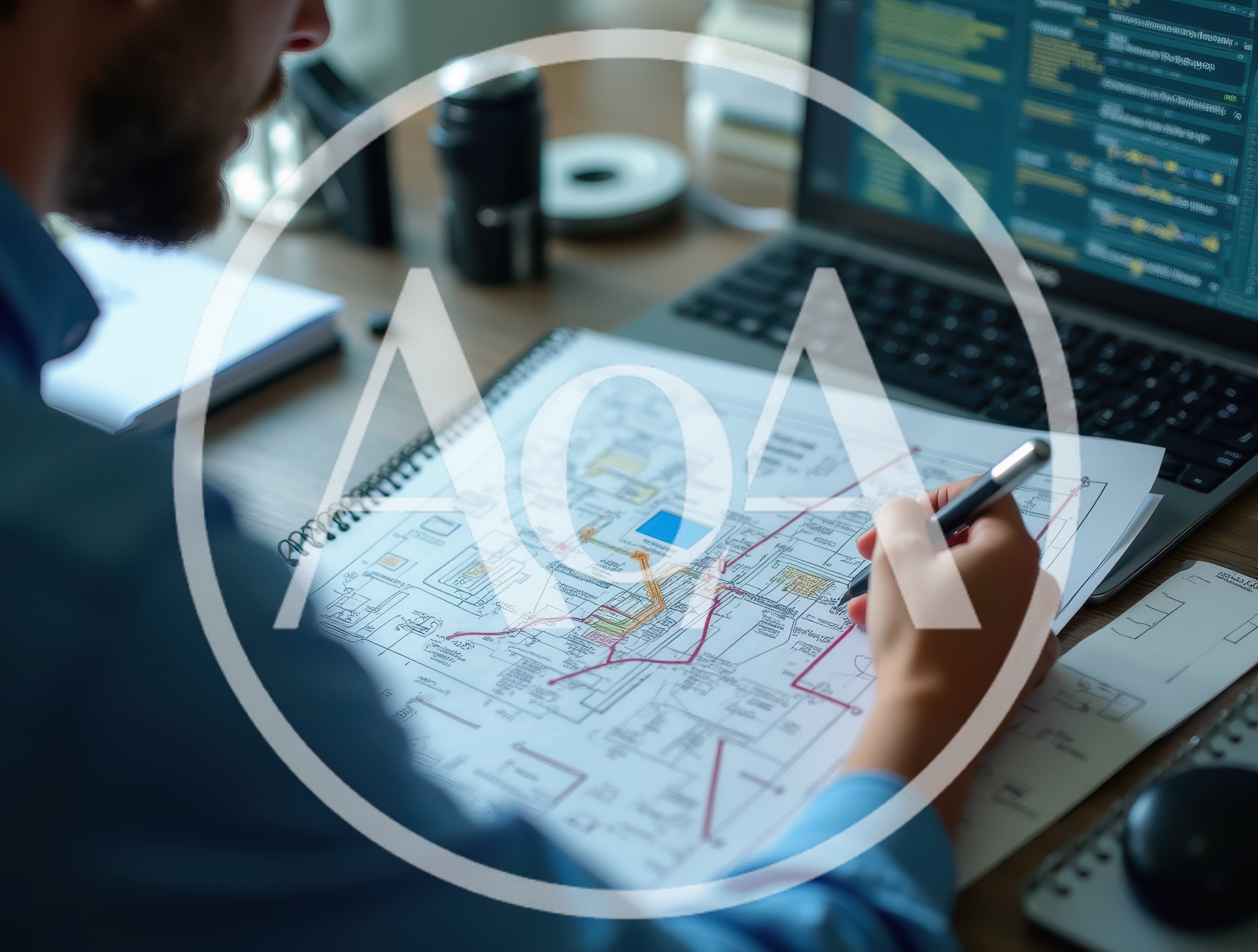 Architect Reviewing Technical Blueprints At A Desk