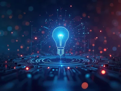 Digital Lightbulb Concept On Futuristic Circuit Board