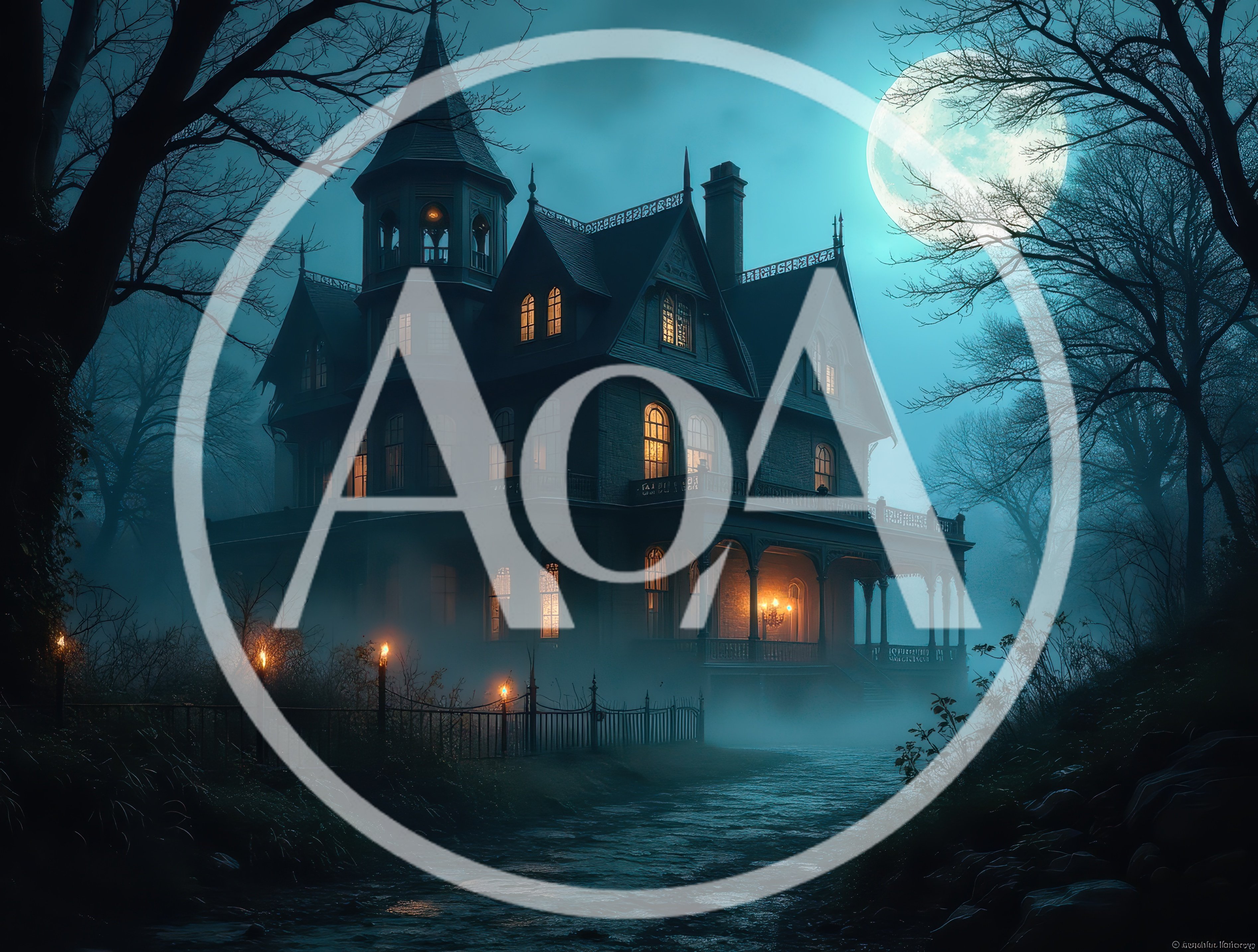 Spooky Victorian Mansion Under Full Moon