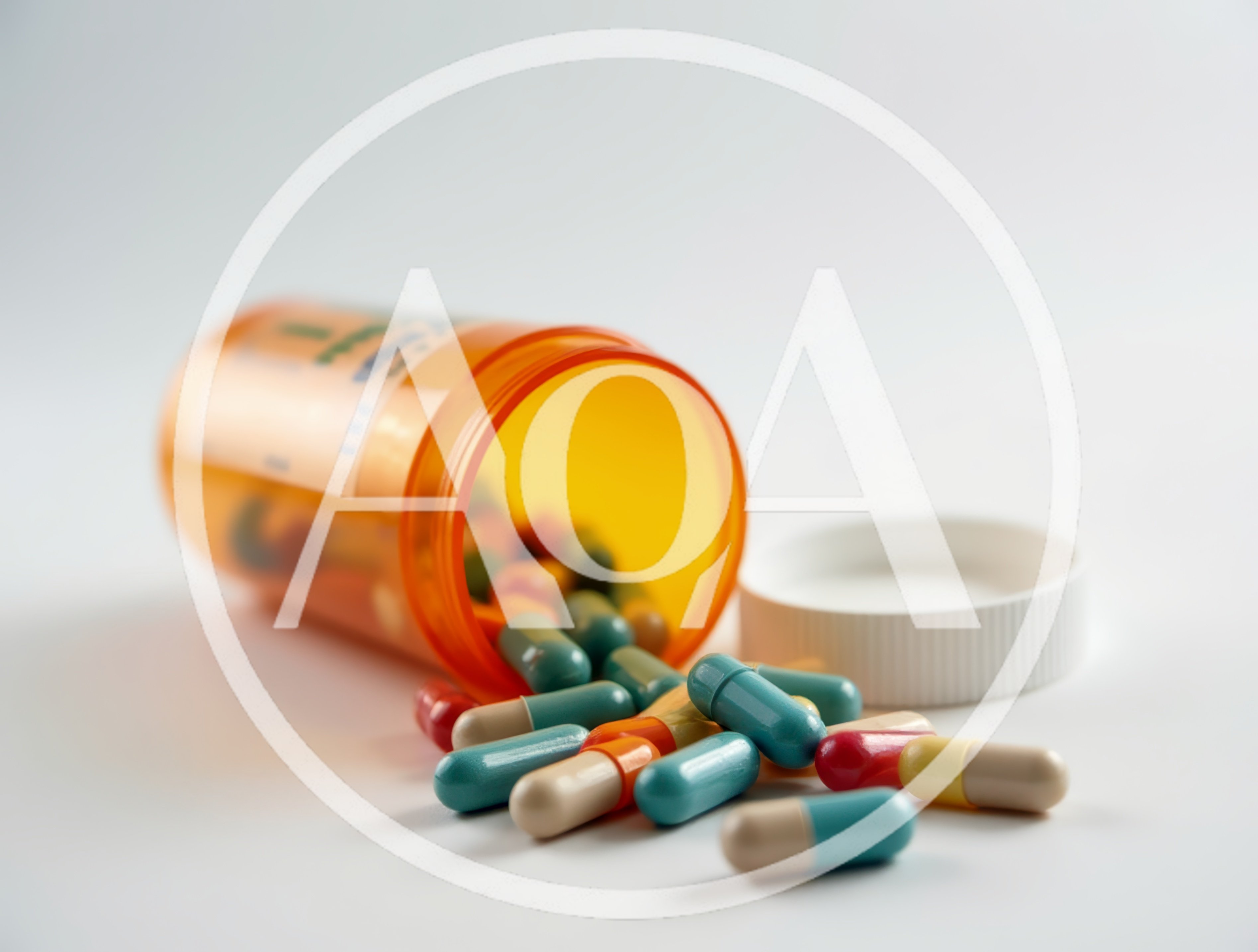Prescription Medication Bottle Spilling Colorful Capsules