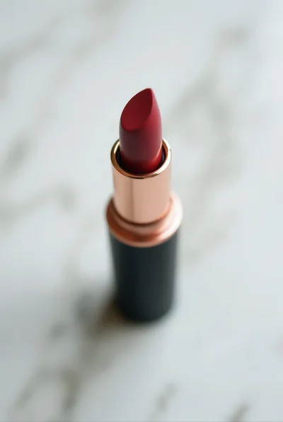 Red Lipstick Tube Standing On White Marble Surface