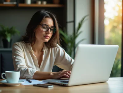 Professional Woman Working On Laptop In Modern Office