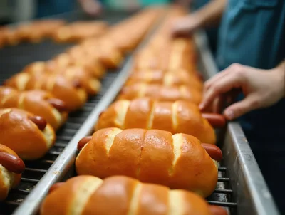Hot Dog Production Line In A Food Factory