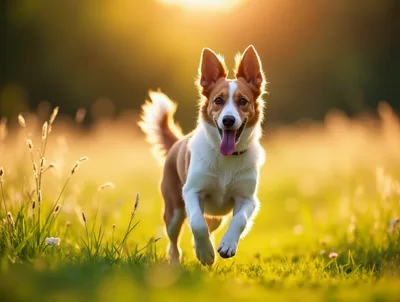 Happy Border Collie Running Through Sunny Meadow