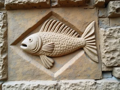 Stone Carving Of A Fish On A Wall