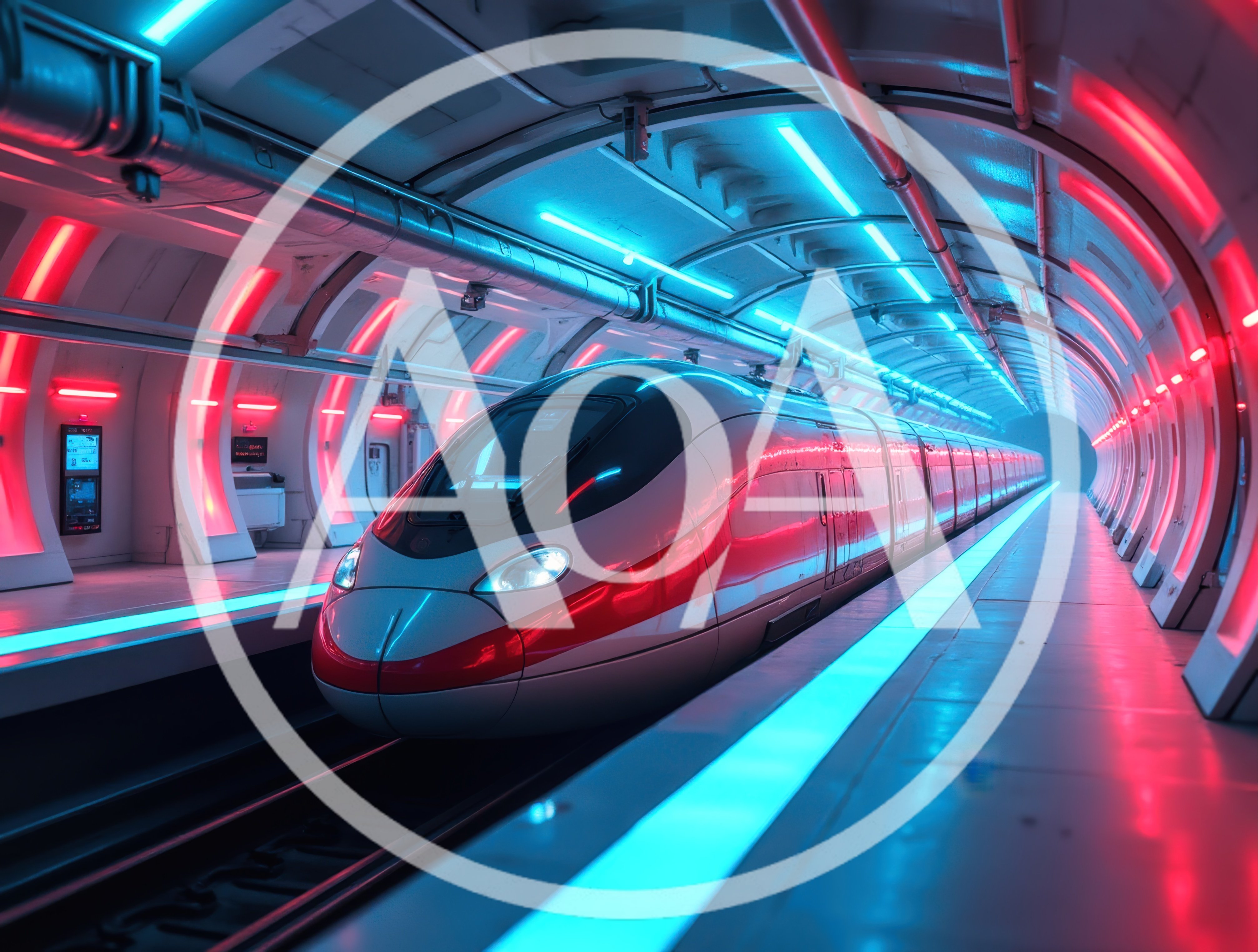 Futuristic High Speed Train In Neon Tunnel