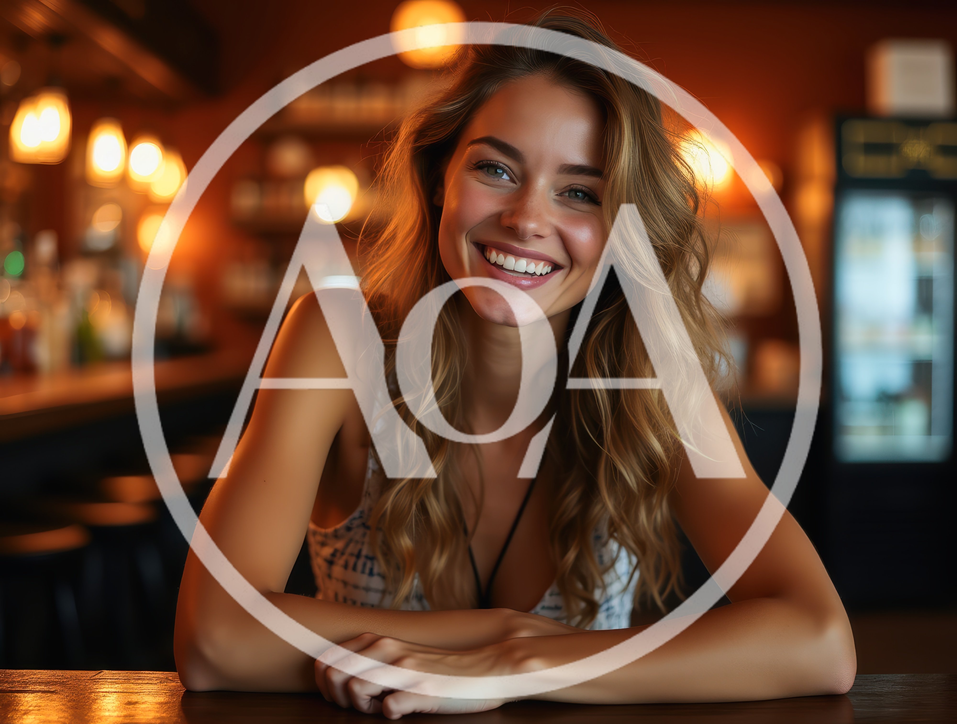 Smiling Young Woman Sitting At A Bar Counter