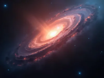 Glowing Spiral Galaxy With Central Accretion Disk