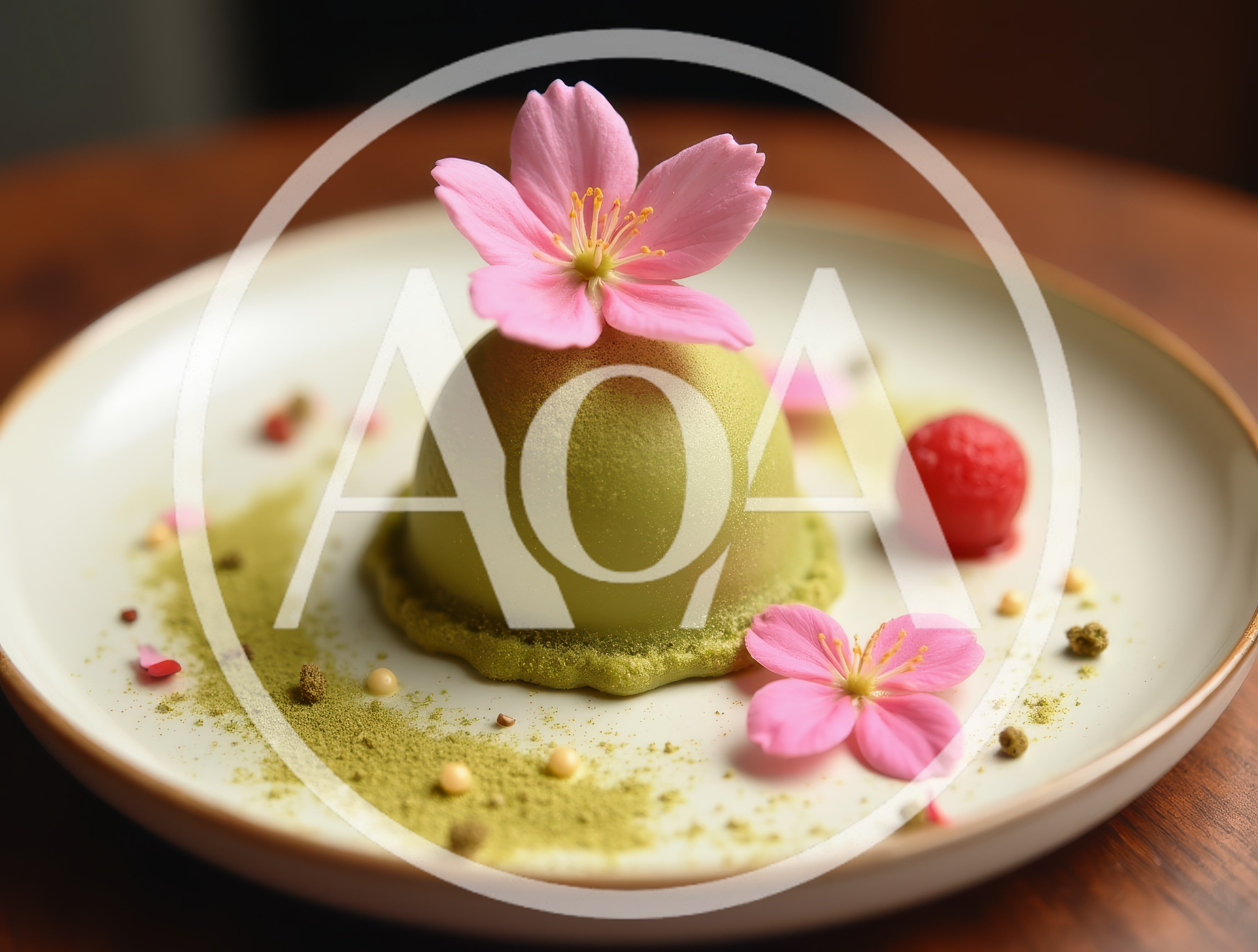 Matcha Mousse Dessert With Cherry Blossom Garnish