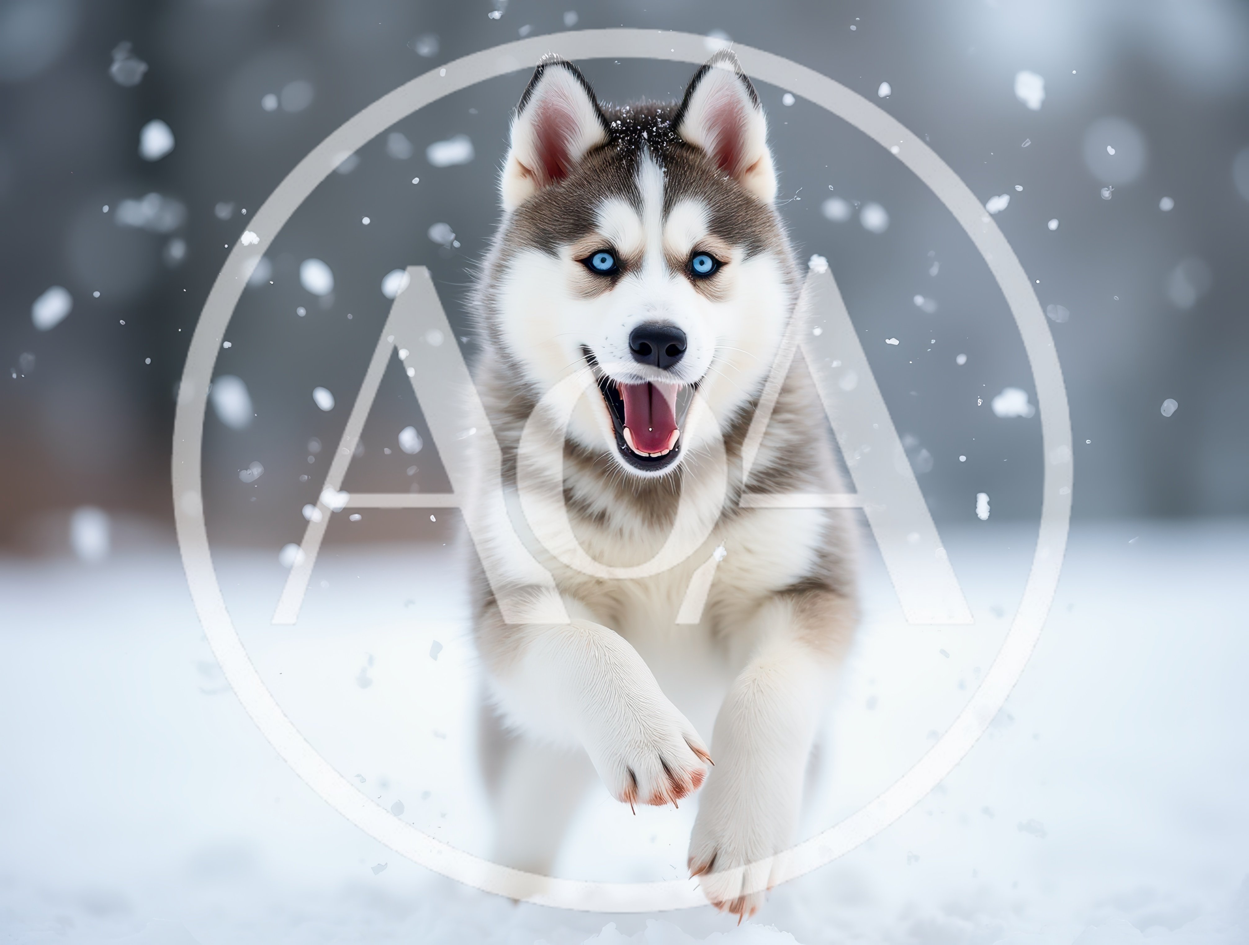 Happy Siberian Husky Puppy Running Through Snow