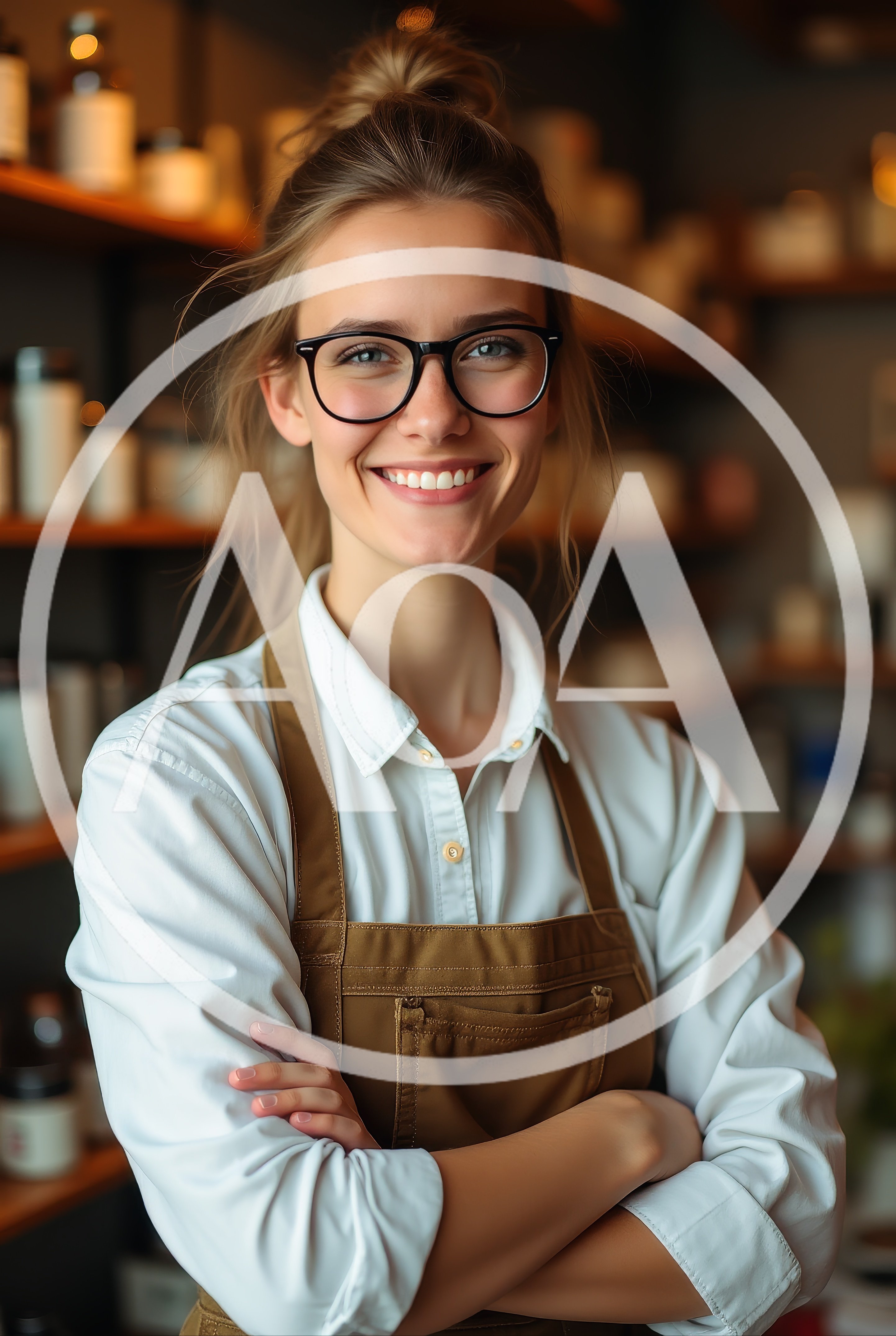 Smiling Female Shop Assistant Wearing Apron