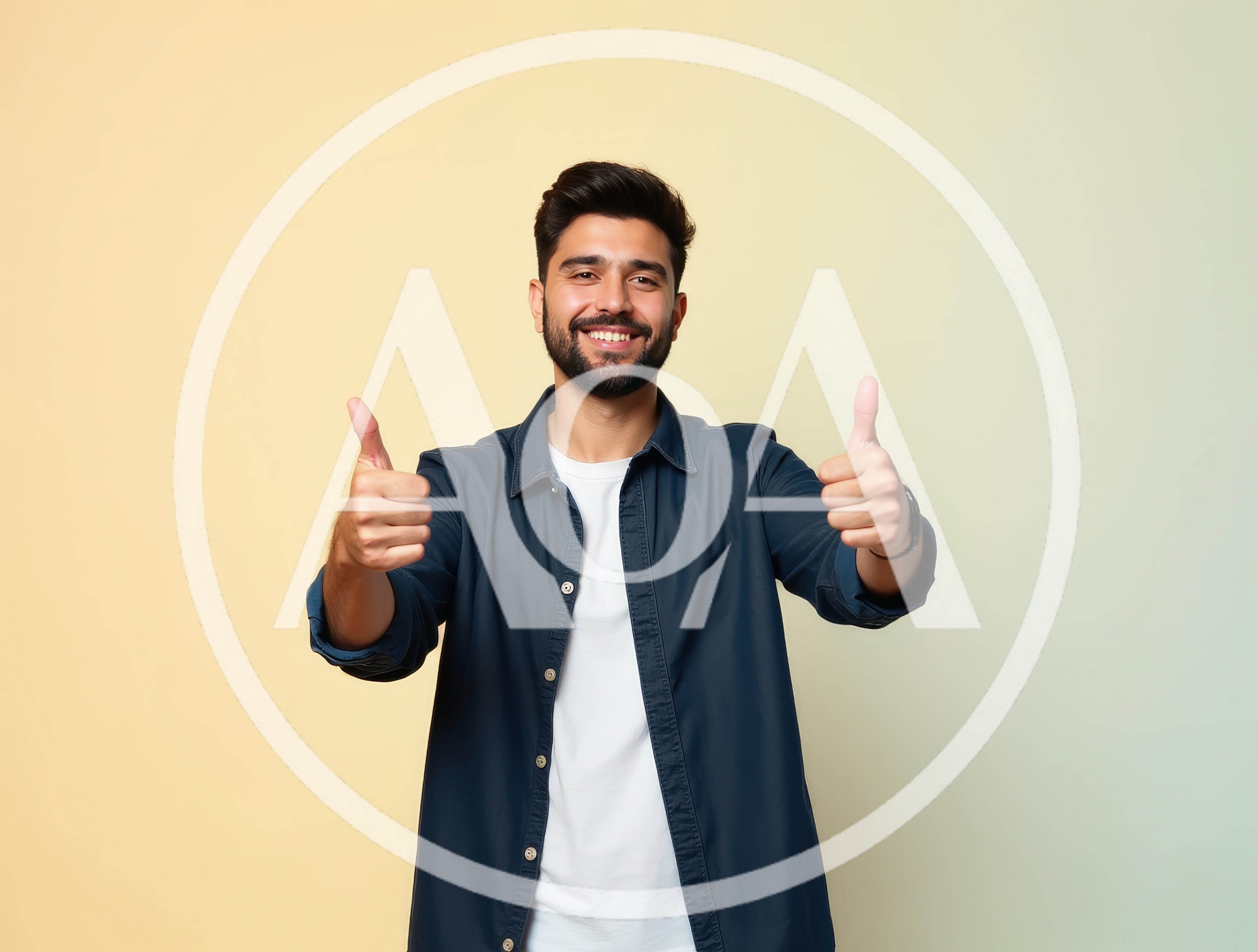 Smiling Young Man Giving Double Thumbs Up