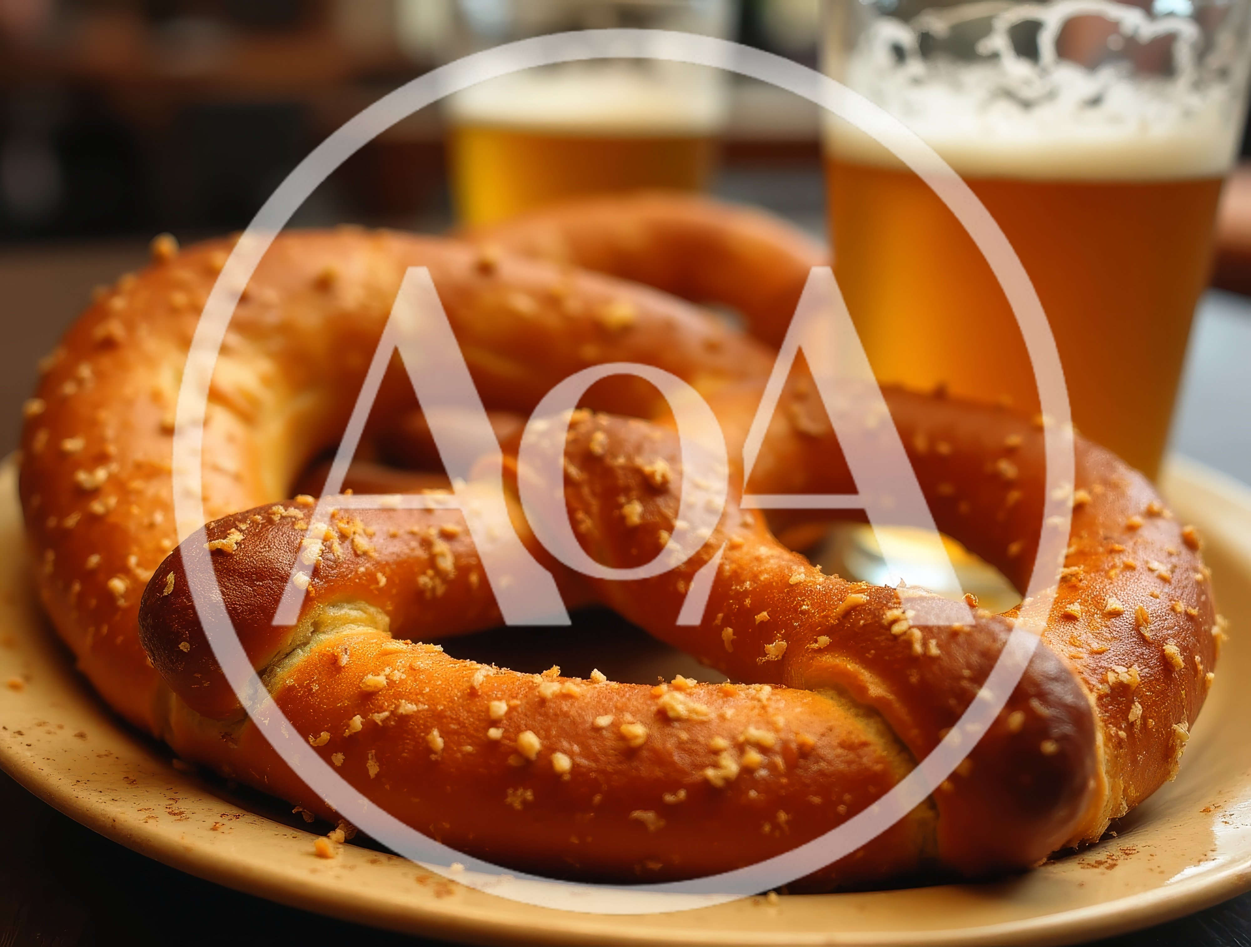 Fresh Soft Pretzel Served With Cold Beer