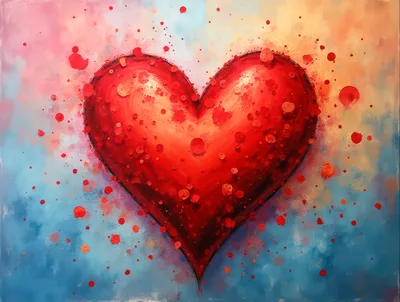 Abstract Red Heart Painting With Splatter Texture