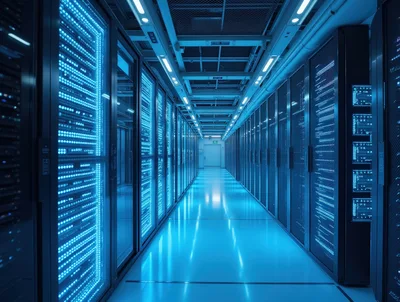 Modern Data Center Server Room Corridor