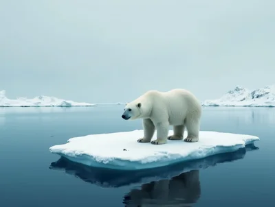 Polar Bear Standing On A Small Ice Floe