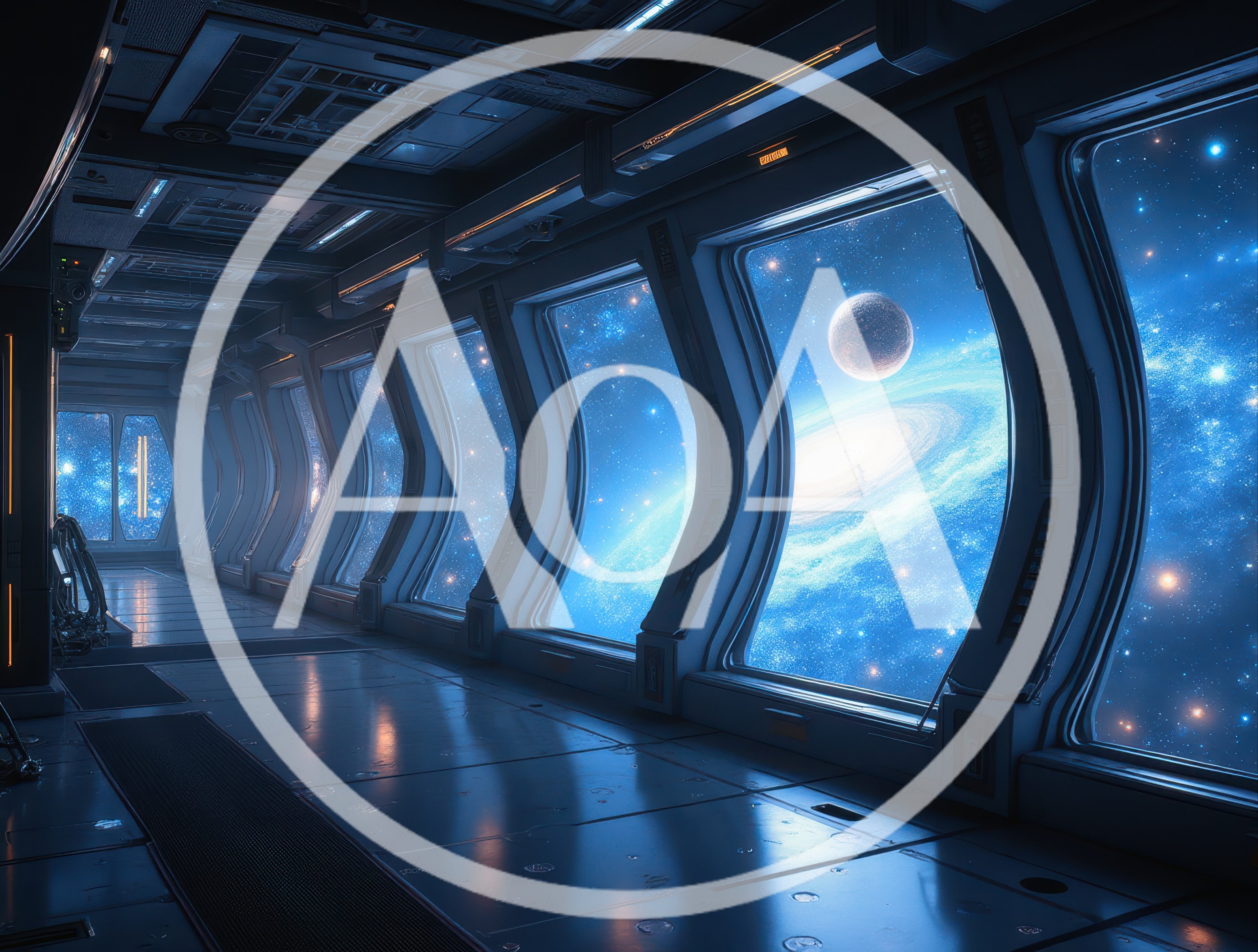 Futuristic Spaceship Corridor With Panoramic Galaxy View