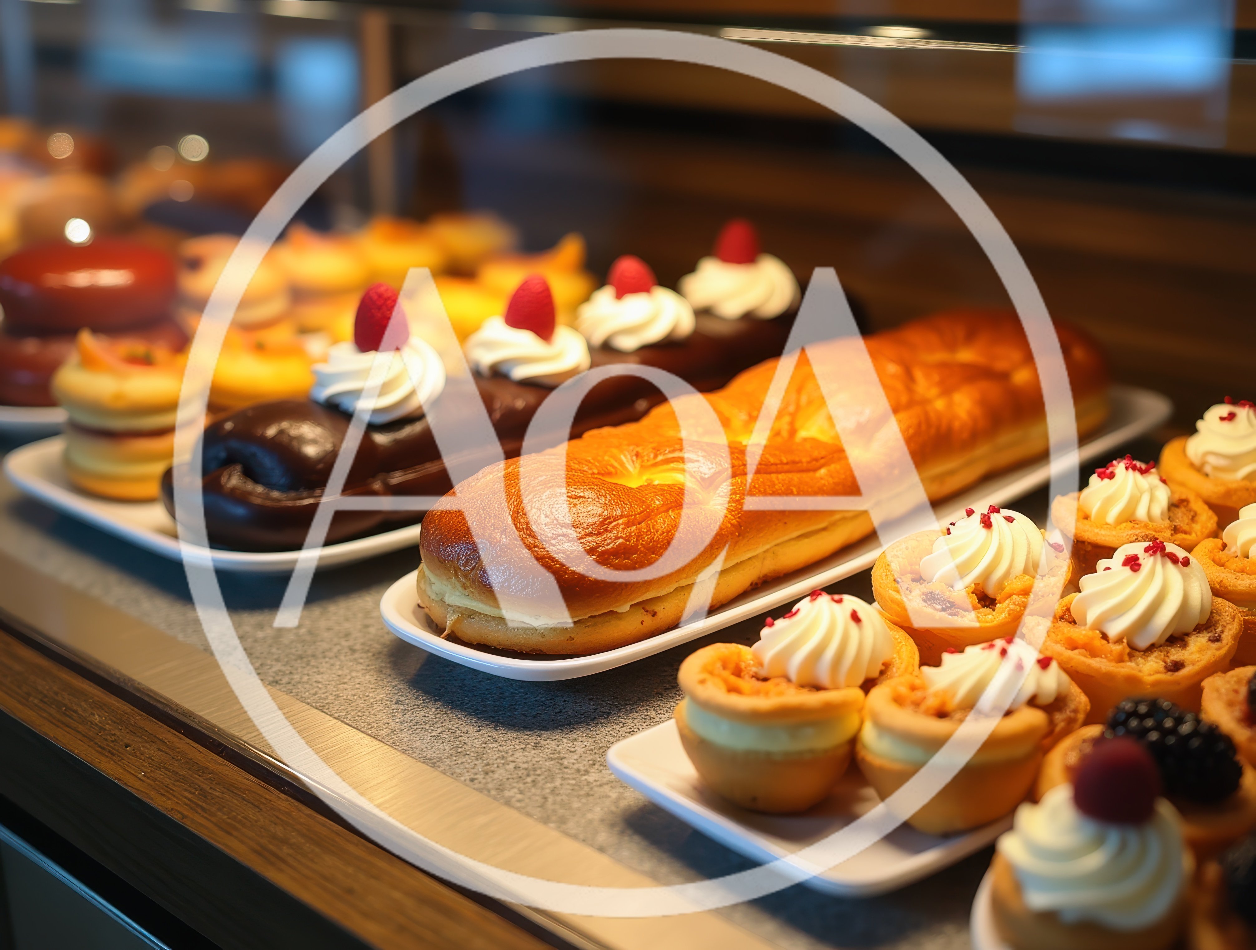 Assorted Gourmet Pastries Displayed In A Bakery Showcase