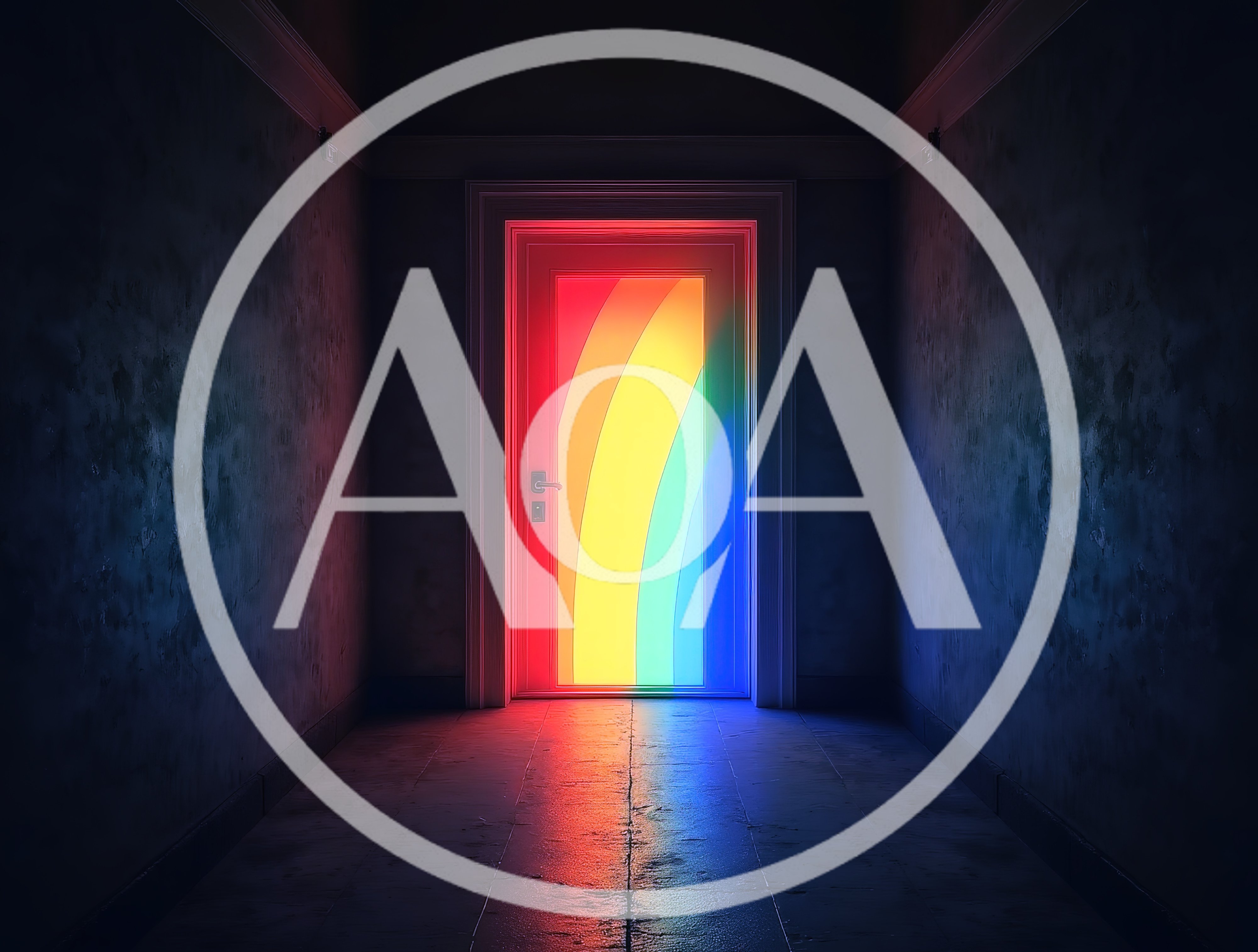 Glowing Rainbow Light Shining Through A Closed Door