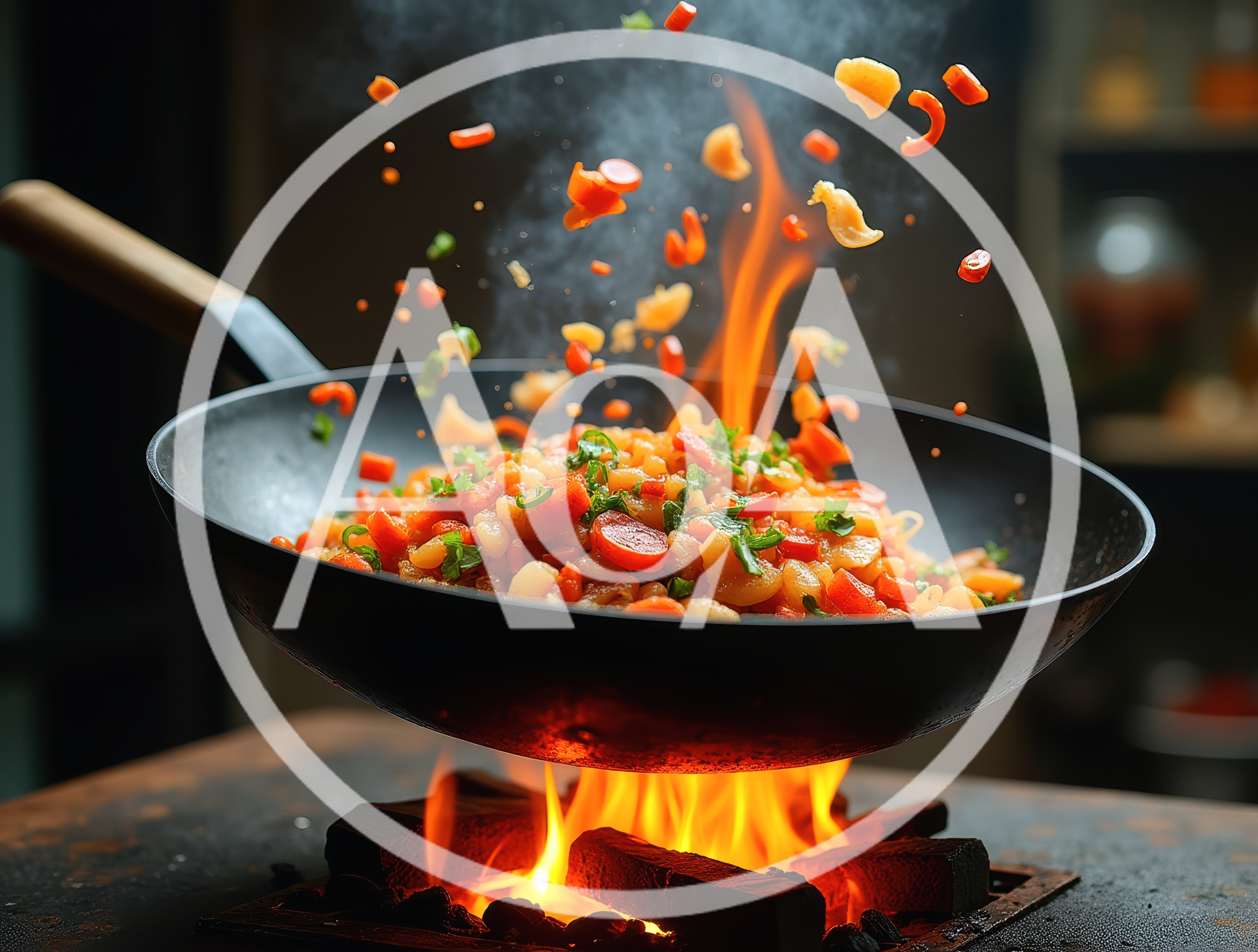 Stir Fry Vegetables Cooking In A Wok Over Fire