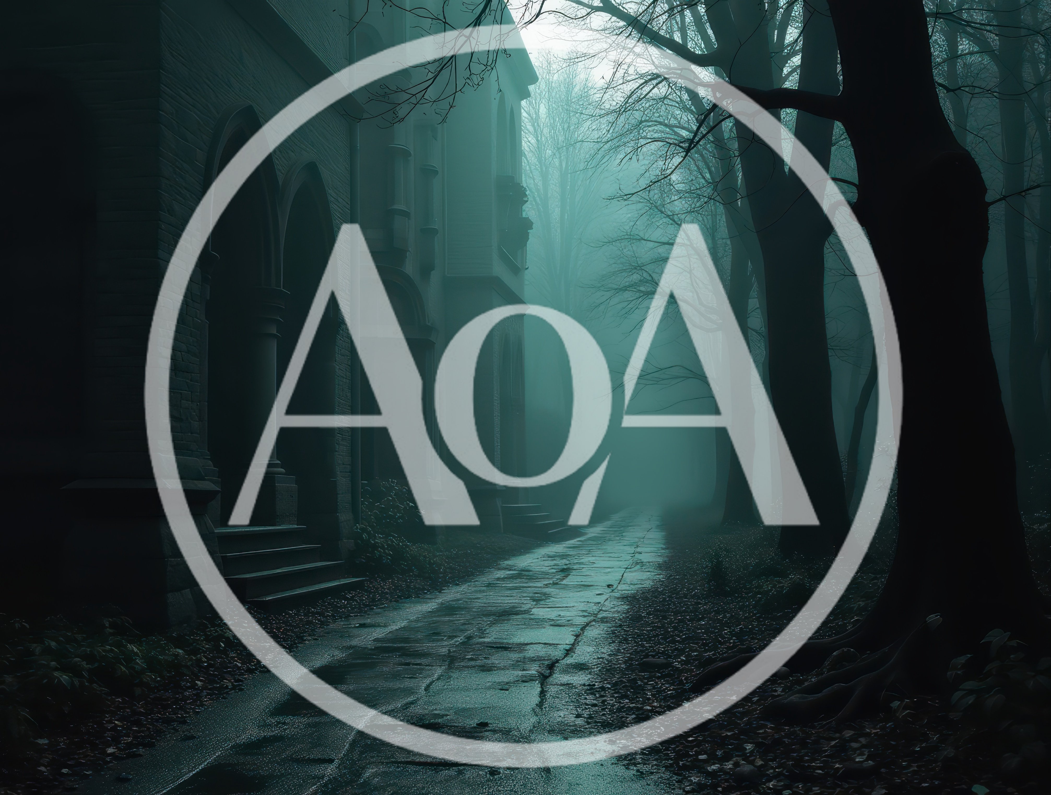 Gothic Building Exterior Along A Foggy Forest Path