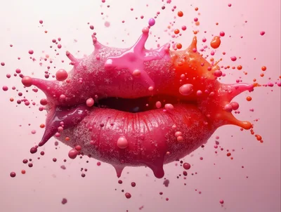 Abstract Lips Formed From Splashing Pink And Red Paint